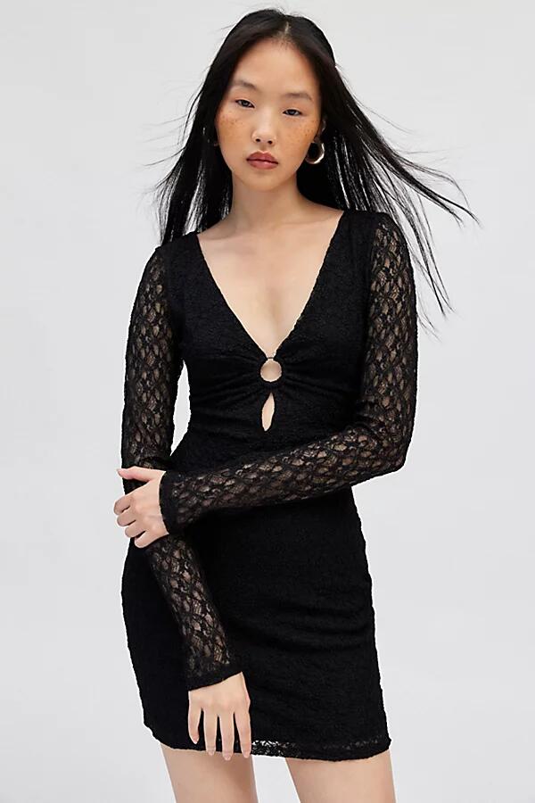 Silence + Noise Bella Lace Key-Hole Mini Dress in Black Cover