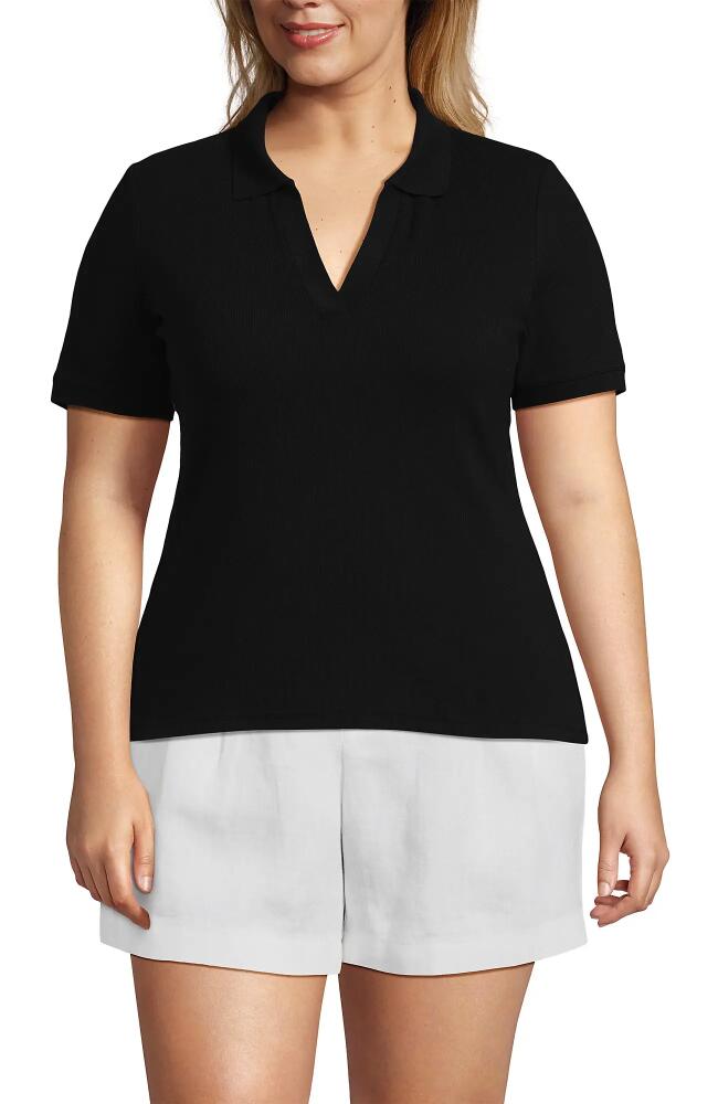 Lands' End Plus Size Short Sleeve Polished Rib Polo in Black Cover