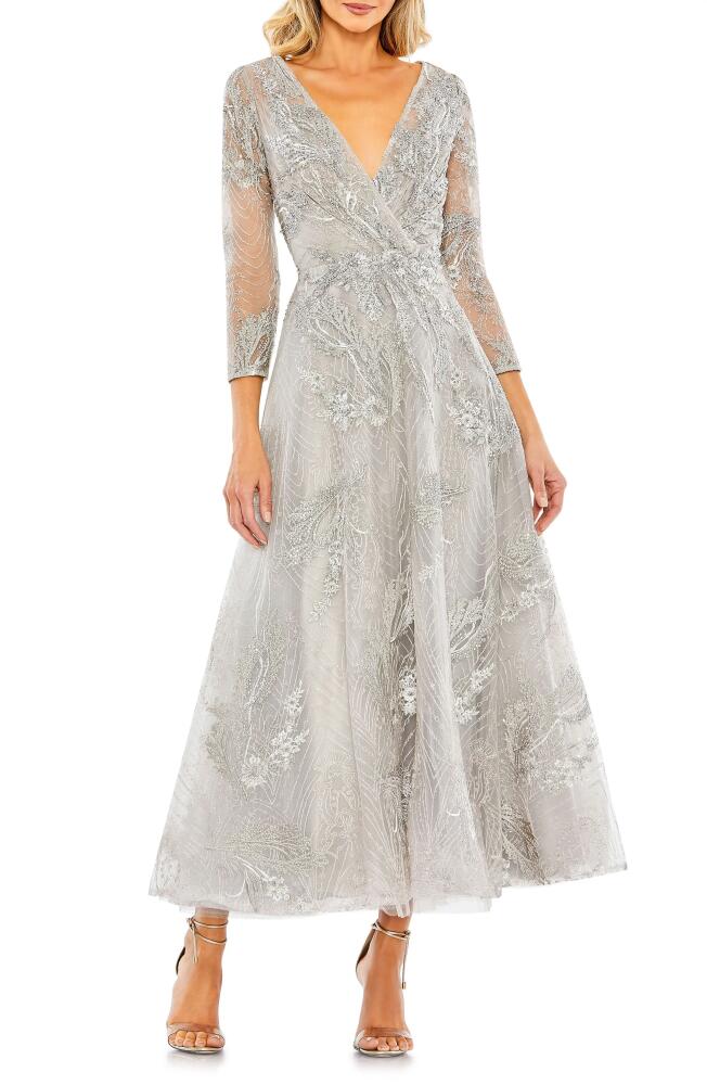 Mac Duggal Embellished Faux Wrap A-Line Cocktail Dress in Platinum Cover