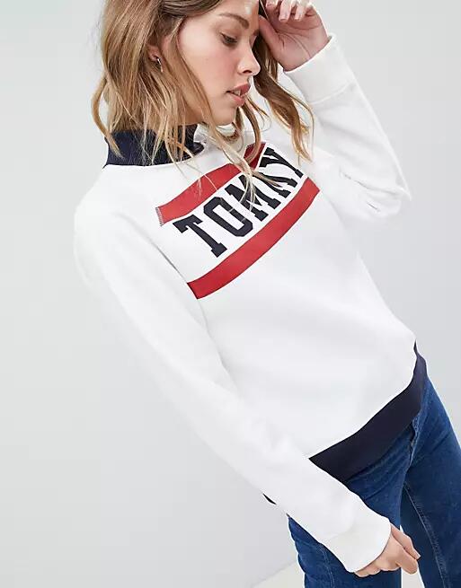 Tommy Hilfiger High Neck Logo Sweatshirt-White Cover