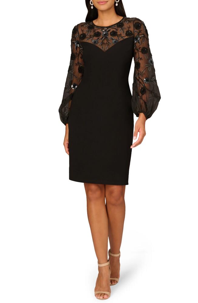 Aidan Mattox by Adrianna Papell Sequin Floral Long Sleeve Cocktail Dress in Black Cover