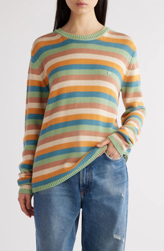 Acne Studios Kripes Stripe Cotton Crewneck Sweater in Mint Green/Multi Cover