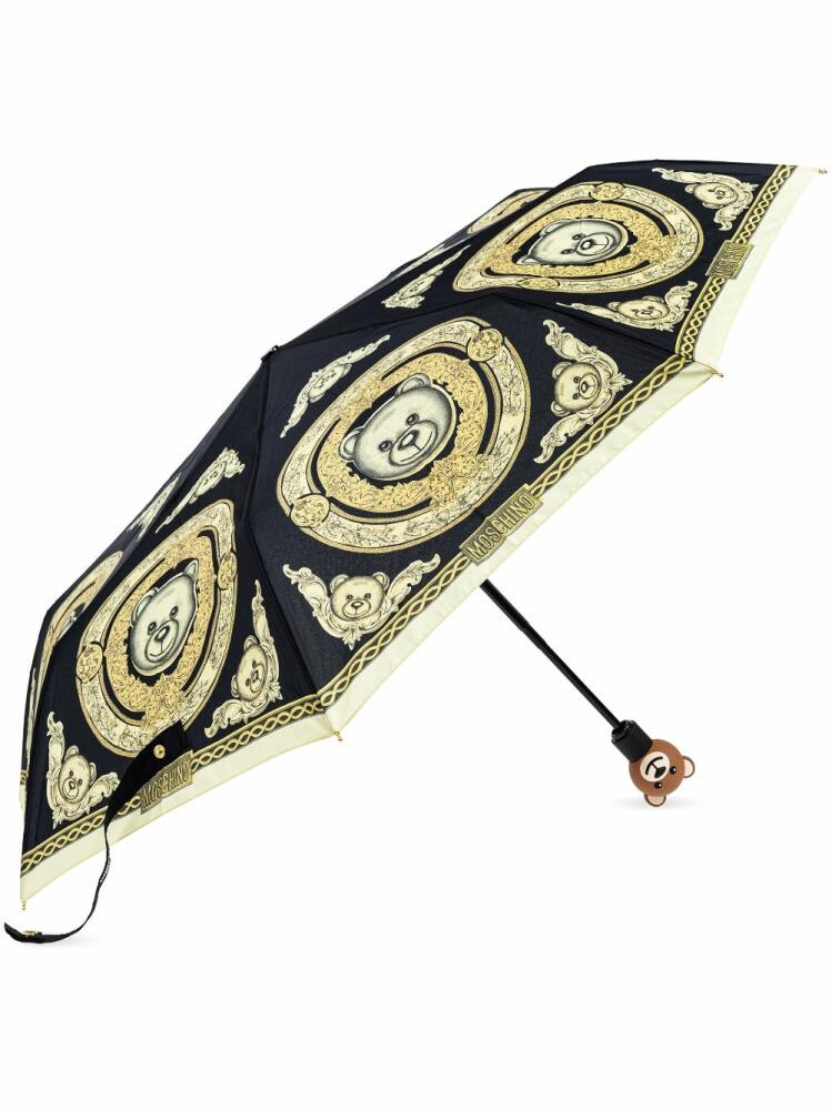 Moschino all-over baroque teddy bear print compact umbrella - Black Cover