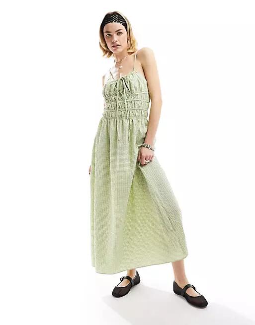 Glamorous ruched bust cami maxi dress in green check Cover