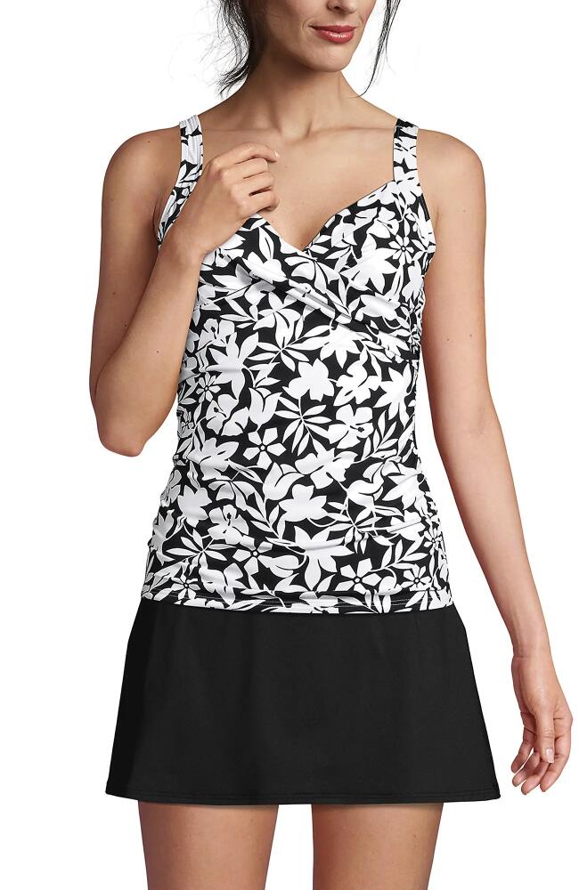 Lands' End Wrap Underwire Tankini Top Swimsuit in Black Havana Floral Cover