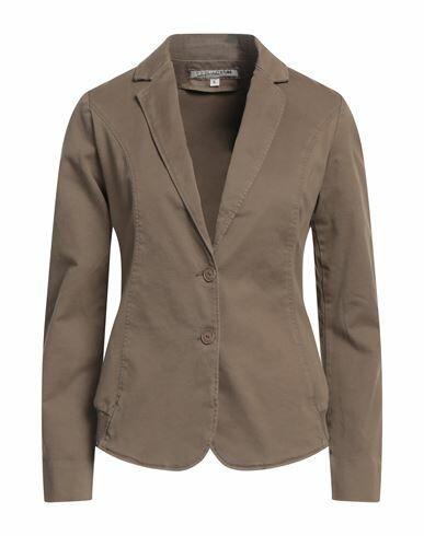 European Culture Woman Blazer Khaki Cotton, Modal, Elastane Cover