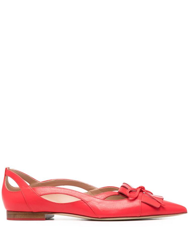 Scarosso bow-detail pointed-toe ballerina shoes - Red Cover