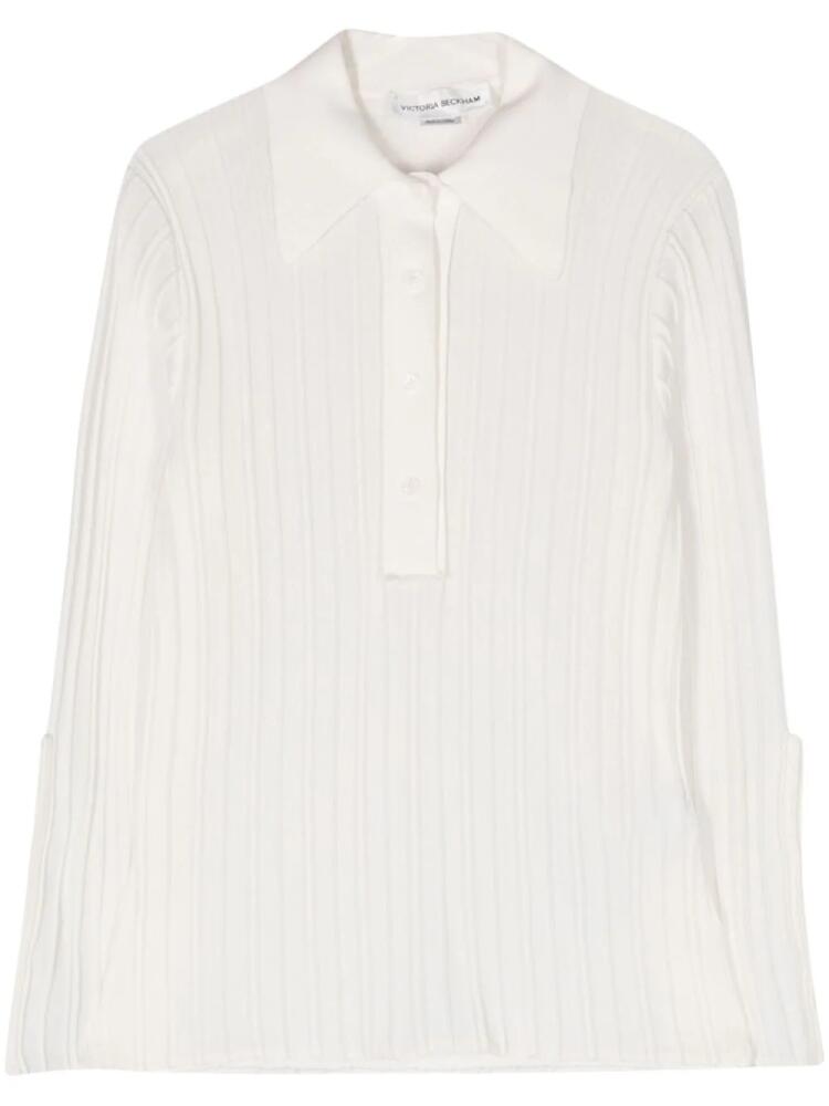 Victoria Beckham ribbed cotton-blend polo shirt - White Cover