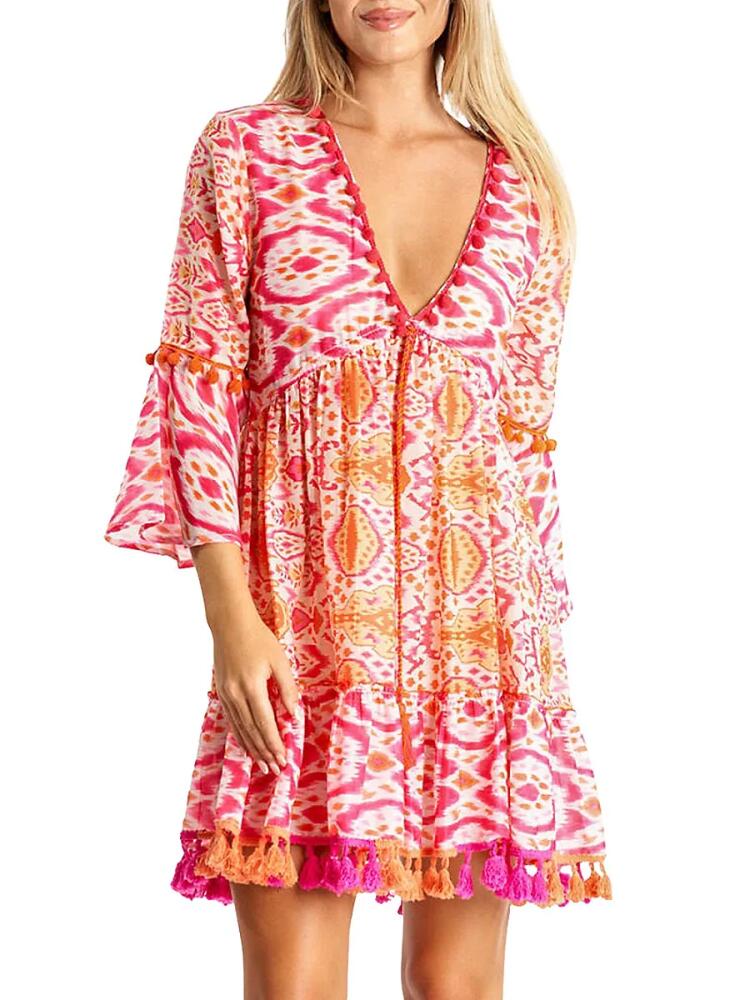 La Moda Clothing Women's Ikat Tassel Mini A-Line Cover Up Dress - Pink Multi Cover