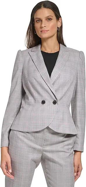 DKNY Two-Button Peplum Puff Sleeve Blazer (Grey/Pomegranate) Women's Clothing Cover