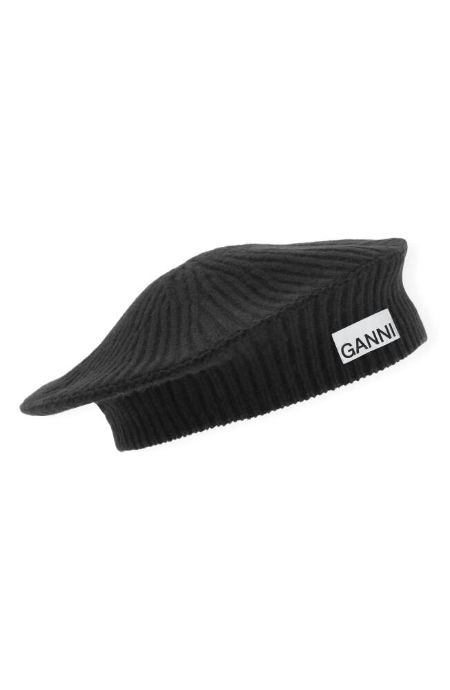 Ganni Structured Wool Blend Beret in Black Cover