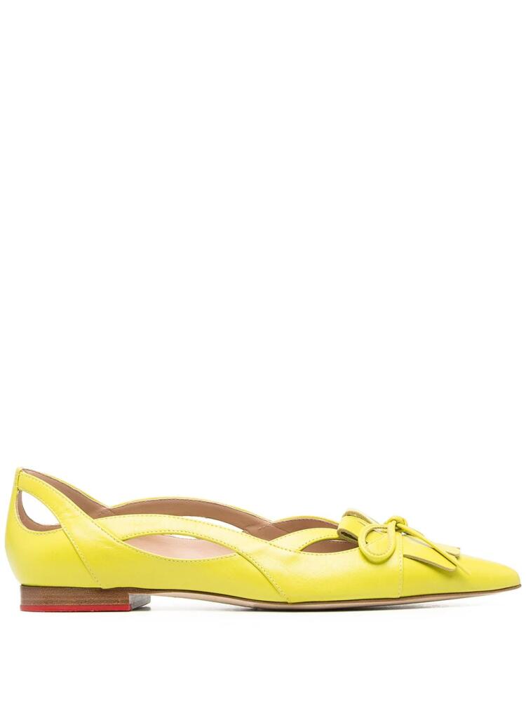 Scarosso bow-detail pointed-toe ballerina shoes - Yellow Cover