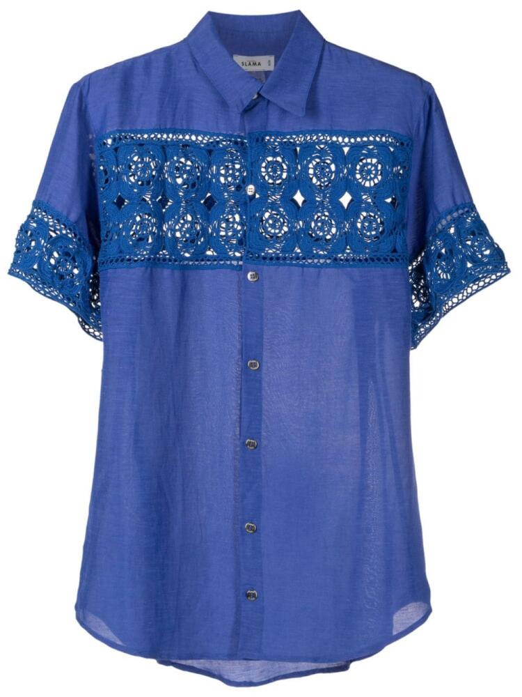 Amir Slama crochet-panel short-sleeved shirt - Blue Cover