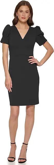 DKNY Puff Sleeve Seam Dress (Black) Women's Clothing Cover