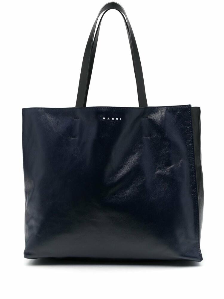 Marni logo-print leather tote bag - Blue Cover