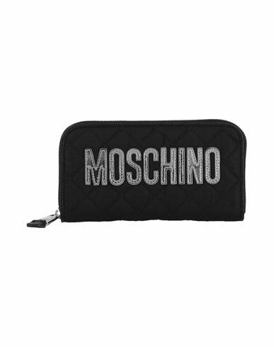 Moschino Quilted Logo Zip-around Wallet Woman Wallet Black Nylon, Acrylic Cover