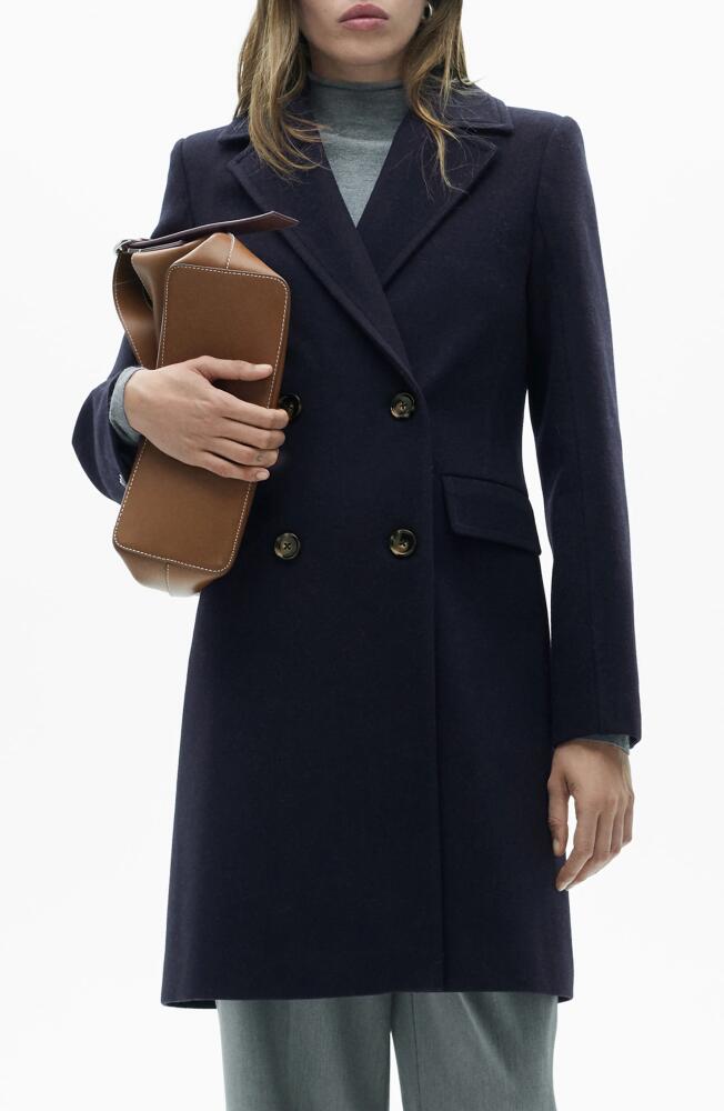 MANGO Double Breasted Longline Coat in Dark Navy Cover