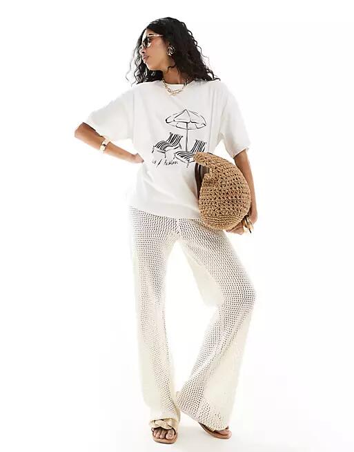 4th & Reckless minori crochet beach pants in cream - part of a set-White Cover