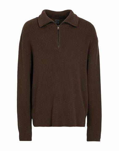 8 By Yoox Cotton Rib Knit Half Zip Jumper Man Turtleneck Brown Cotton, Recycled cotton Cover