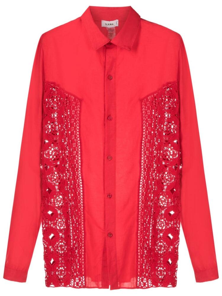 Amir Slama crochet-panel long-sleeved shirt - Red Cover