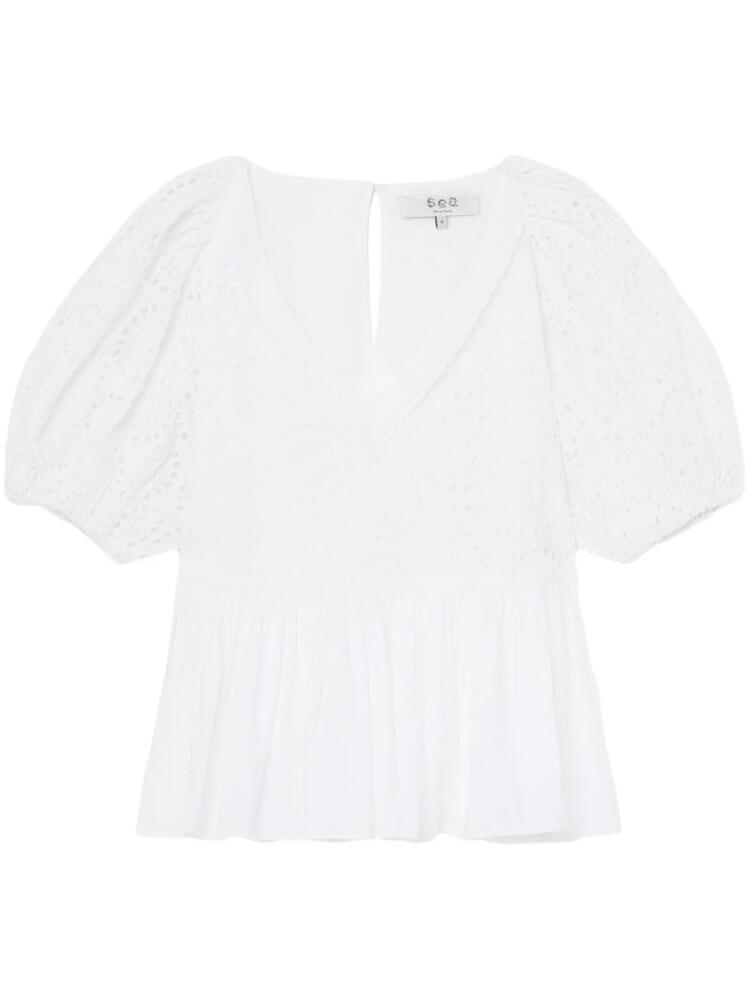 Sea broderie-anglaise puff-sleeve blouse - White Cover