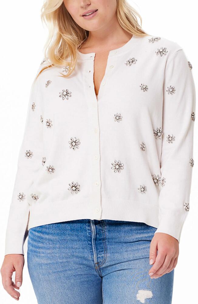 MINNIE ROSE Embellished Flower Cotton & Cashmere Cardigan in White Cover