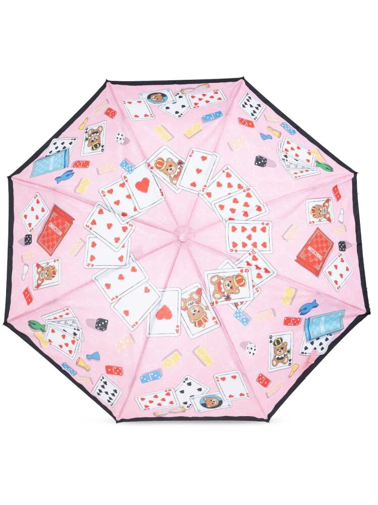 Moschino playing cards-print compact umbrella - Pink Cover