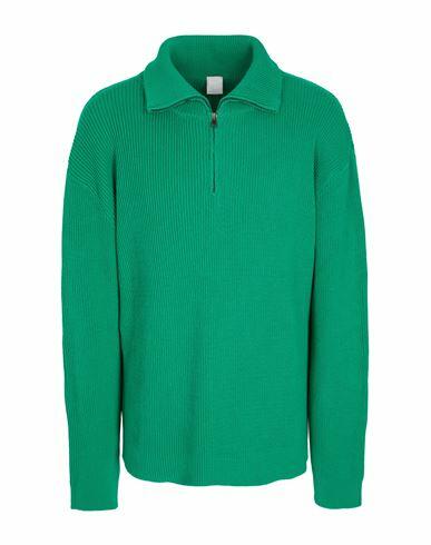 8 By Yoox Cotton Rib Knit Half Zip Jumper Man Turtleneck Green Cotton, Recycled cotton Cover