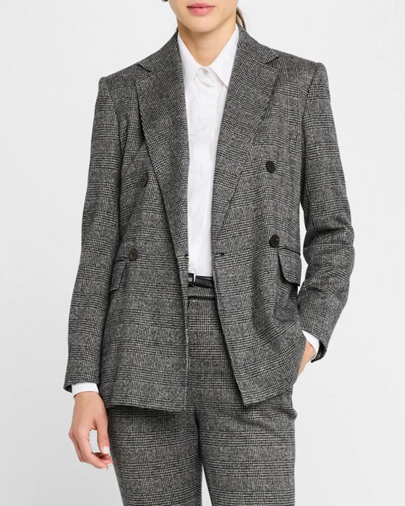 Max Mara Studio Ettore Double-Breasted Houndstooth Plaid Blazer Cover