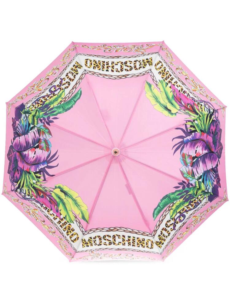 Moschino tropical floral-logo-print umbrella - Pink Cover