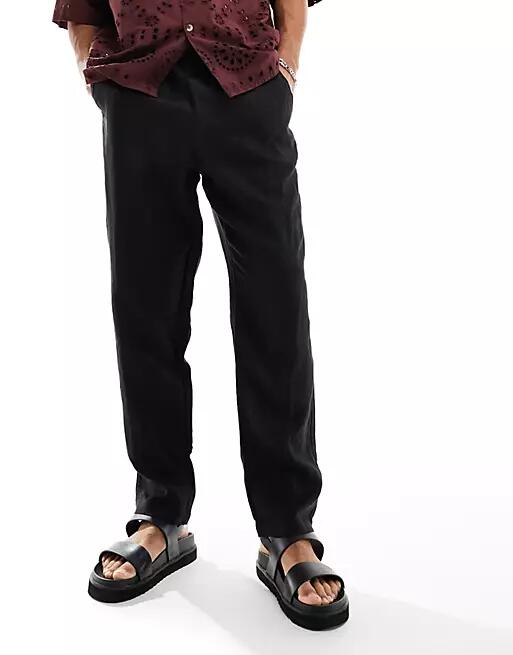 Cotton On relaxed straight leg linen pants in black Cover