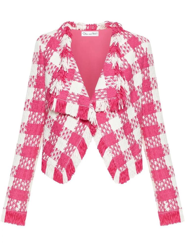 Oscar de la Renta check-print woven open-front jacket - Pink Cover