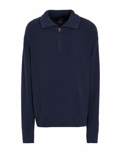 8 By Yoox Cotton Rib Knit Half Zip Jumper Man Turtleneck Slate blue Cotton, Recycled cotton Cover