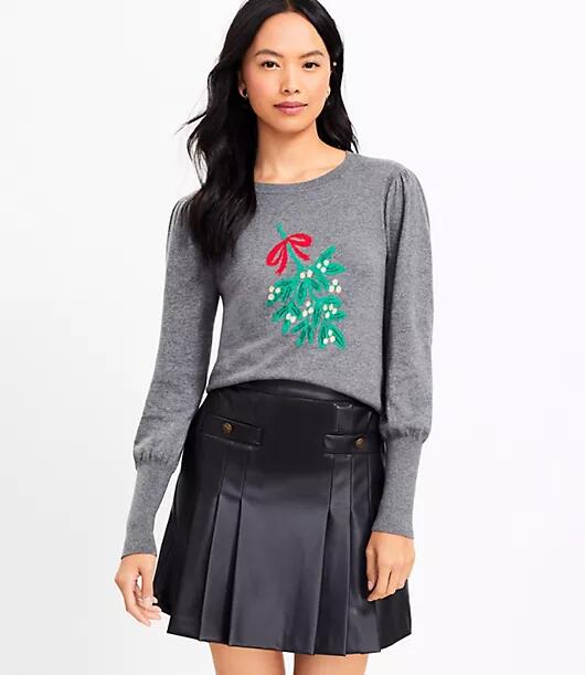 Loft Mistletoe Puff Sleeve Sweater Cover