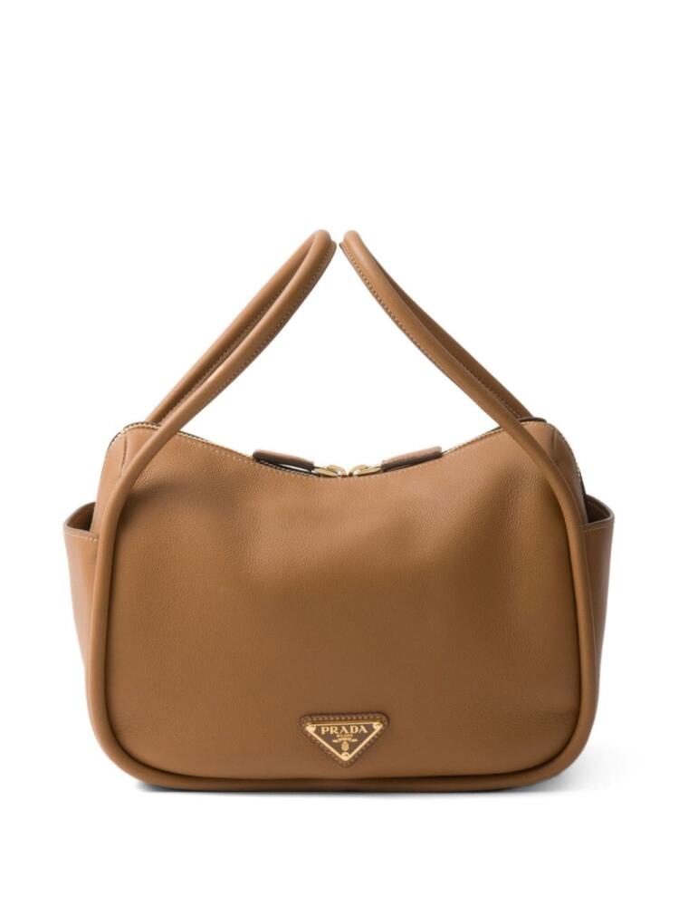 Prada logo-plaque leather tote bag - Brown Cover