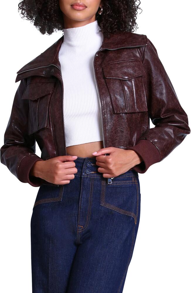 Avec Les Filles Faux-Ever Leather Crop Bomber Jacket in Tobacco Cover