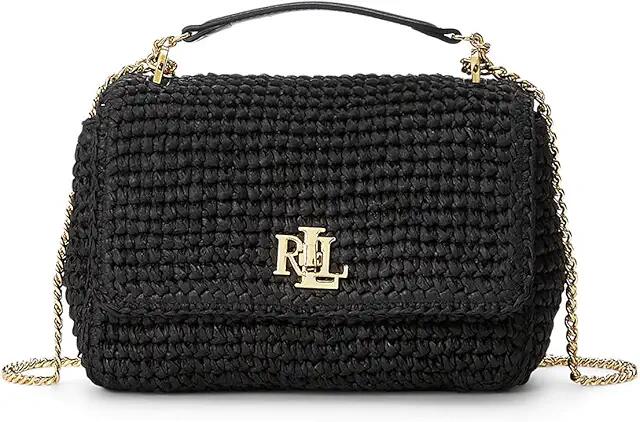 LAUREN Ralph Lauren Woven Straw Medium Sophee Bag (Black/Black) Shoulder Handbags Cover