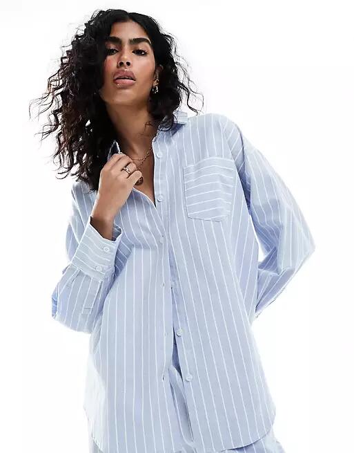 4th & Reckless delphi wide stripe beach shirt in blue and white - part of a set Cover