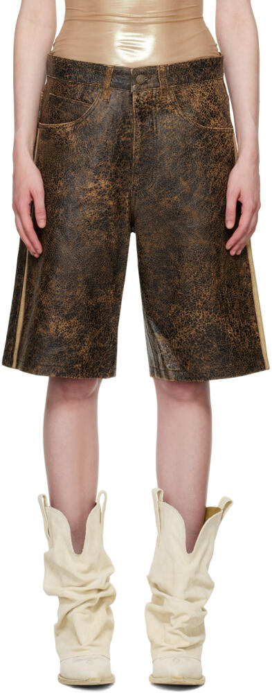 GUESS USA Brown Low-Rise Leather Shorts Cover