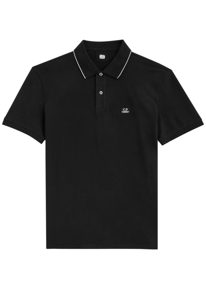 C.P. Company Logo Piqué Stretch-cotton Polo Shirt - Black Cover