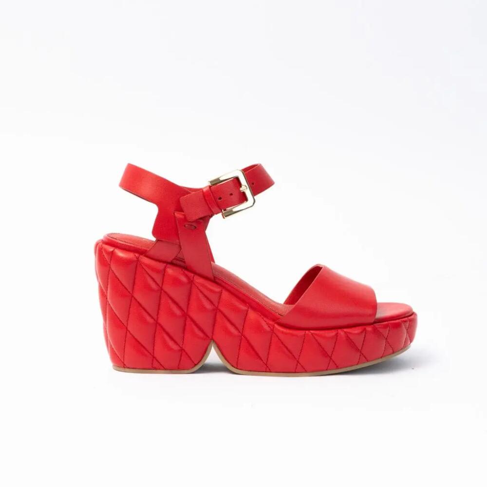 Cecelia New York Betty Quiletd Platform Wedge Sandal in Red Cover