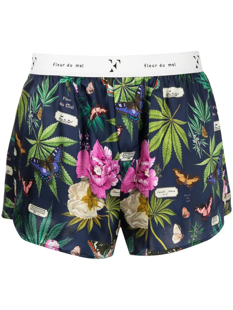 Fleur Du Mal butterfly-print silk boxers - Green Cover