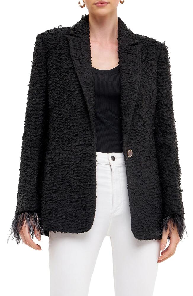 Endless Rose Feather Cuff Tweed Blazer in Black Cover