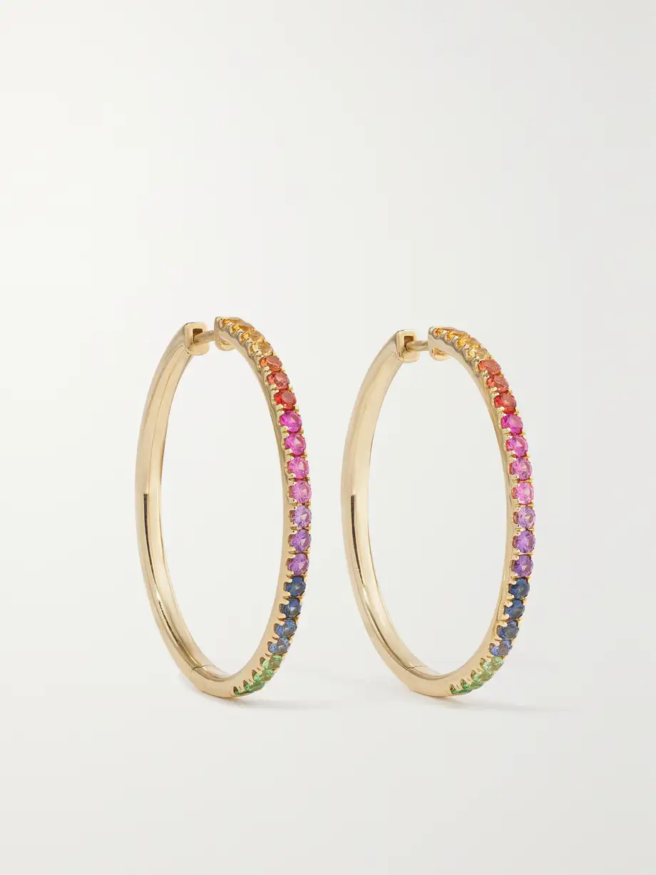 Robinson Pelham - Giant Orb 14-karat Gold, Sapphire And Tsavorite Hoop Earrings - One size Cover