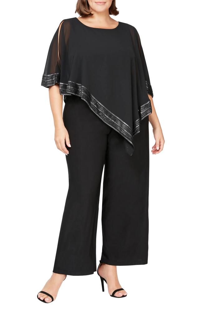 SL FASHIONS Foil Trim Asymmetric Popover Jumpsuit in Black Cover