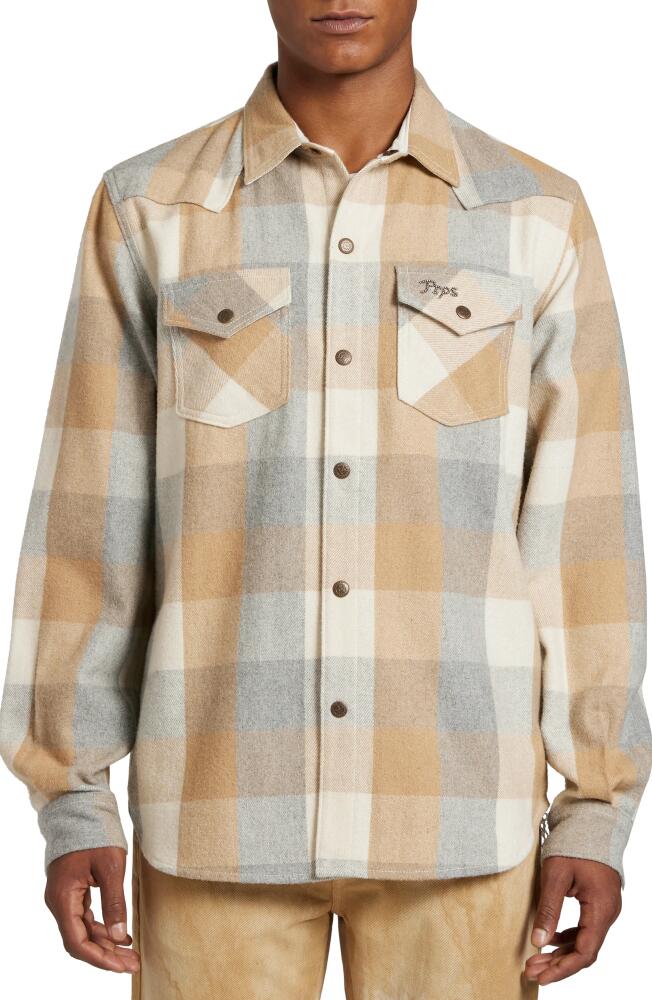 PRPS Meccano Check Flannel Snap-Up Overshirt in Khaki Cover