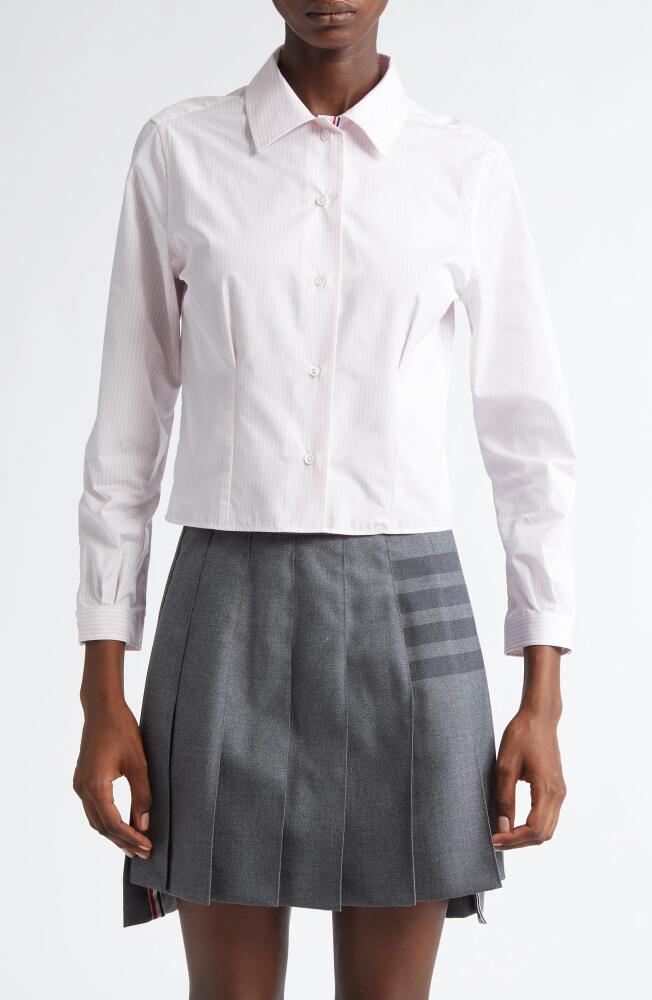 Thom Browne Stripe Crop Cotton Button-Up Shirt in Light Pink Cover