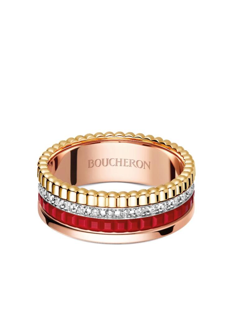 Boucheron 18kt yellow, white and rose gold Quatre Red diamond band ring Cover