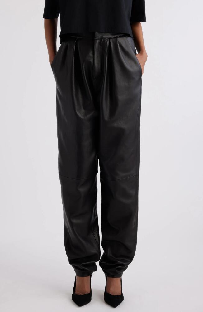 Balmain Oversize Tapered Leg Leather Pants in 0Pa Black Cover