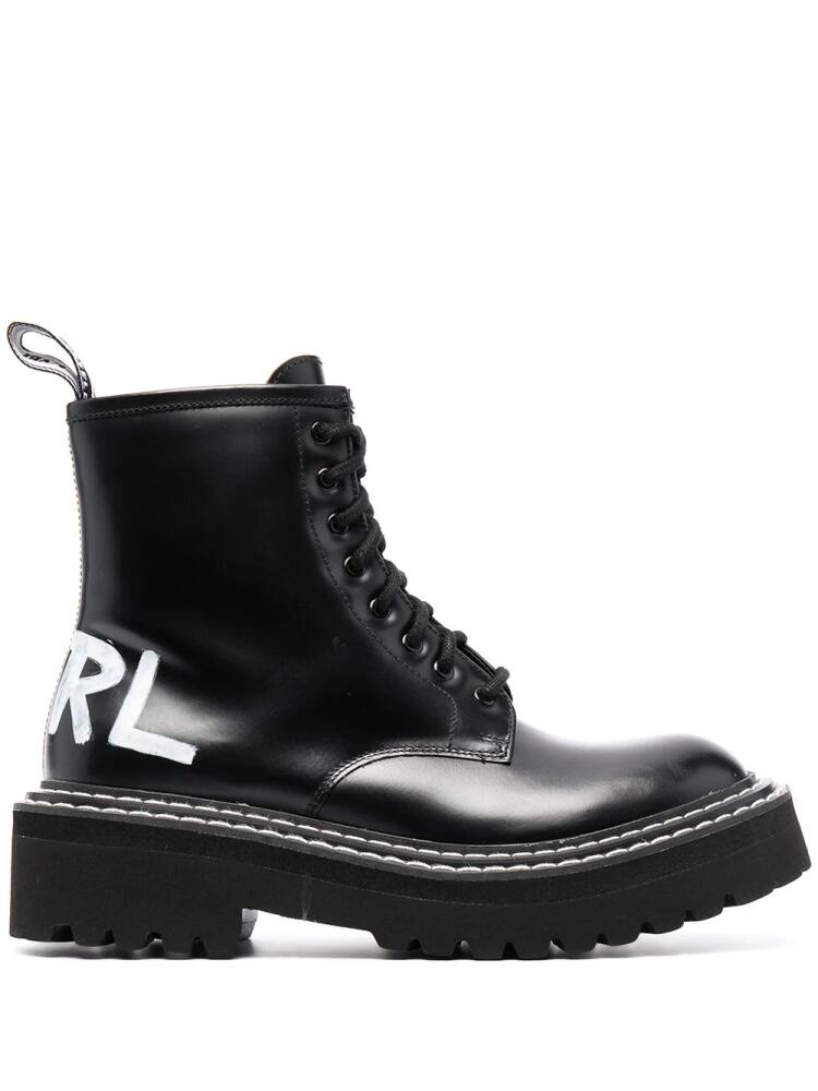 Karl Lagerfeld Troupe brush-logo combat boots - Black Cover